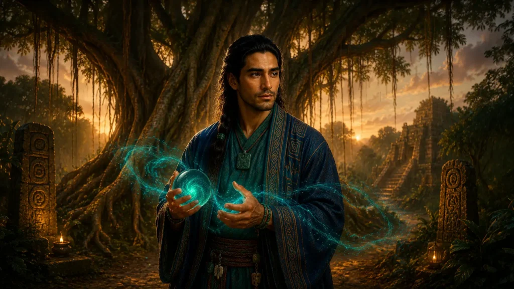 Ah’Chaan holds his resonance instrument, an early technology shaping Aurelda’s queer fantasy trilogy.  (Queer Fantasy Books With a Gay Hero: Why Aurelda Begins With His Parents (Ah'Chaan and Ix'Quil))
